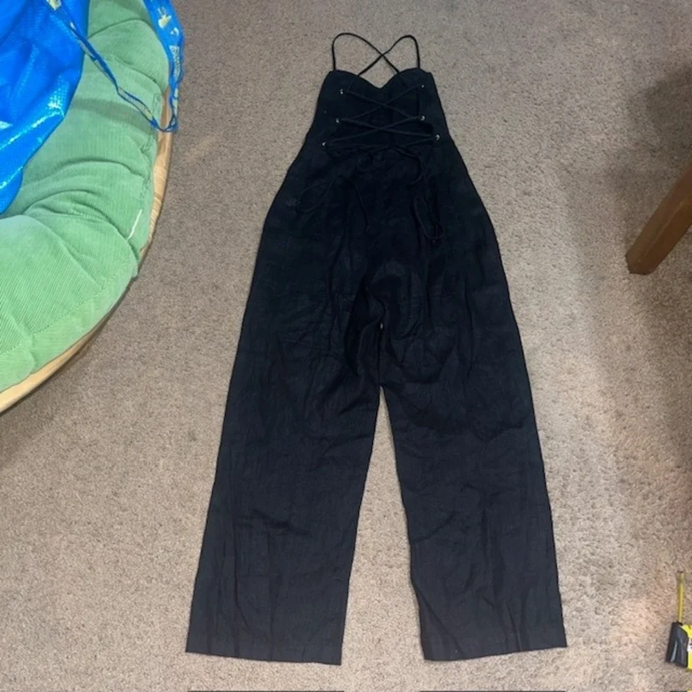 Reformation Oregano Jumpsuit Lace‎ Up Back Linen Black 2